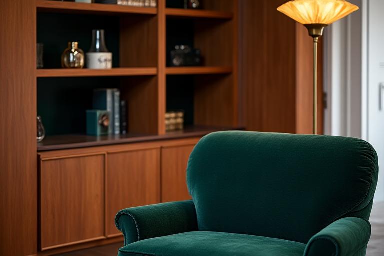 High-end residential lounge with custom shelving