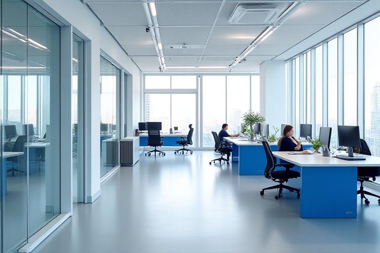 Modern open plan office with tech integration